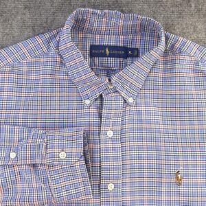 Ralph Lauren Shirt XL Long Sleeve Blue Orange Green Check Flesh Pony Button Down